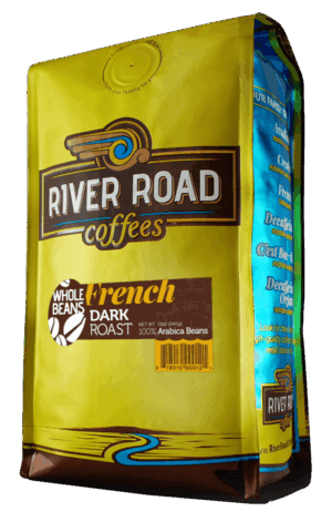 gold bag of coffee with french roast label
