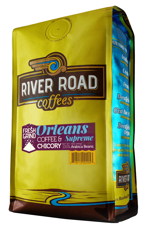 gold coffee bag photo with orleans roast label